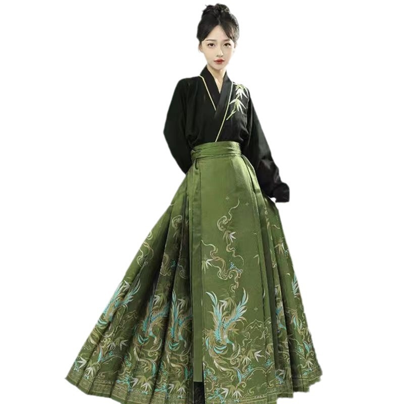 Uus Guofengi hobuse näoga seelik Ming-stiilis Hanfu naiste uus hiina stiilis pikkade varrukatega tikitud kaheosaline iidne ülikond igapäevane hobuse näoga seelik