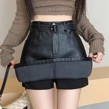 Κομψή κοντή φούστα σε γραμμή Α για μικρές γυναίκες, ψηλόμεση, αντιολισθητική δερμάτινη φούστα PU που αγκαλιάζει τους γλουτούς, αντιολισθητική φούστα μισού σώματος για λεπτότητα