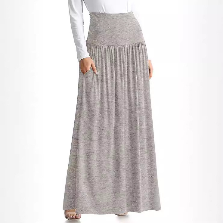 Ljetna vruća suknja Amazon 2024., europski i američki stil, jednobojna, visoki struk, ležerna, široka duga suknja, prekogranična opskrba