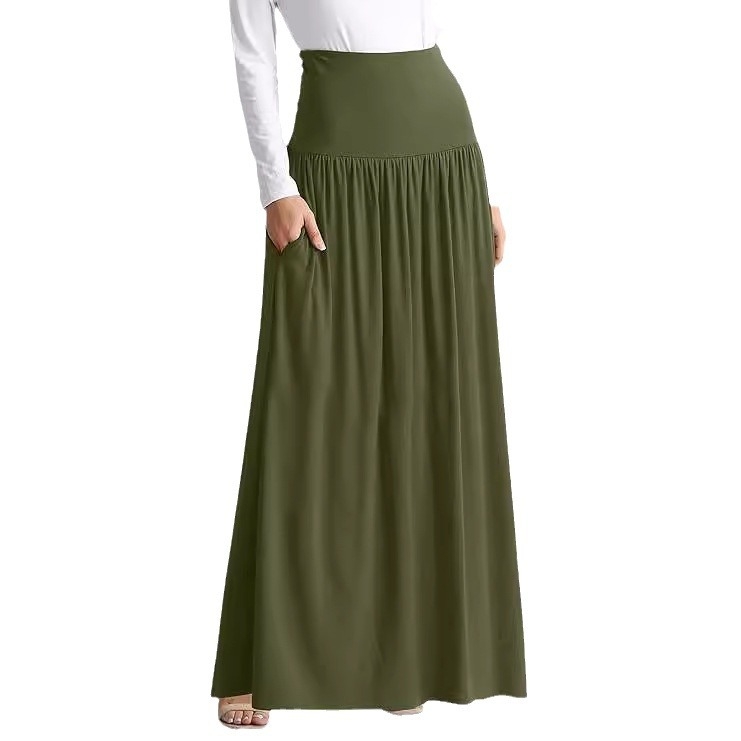Ljetna vruća suknja Amazon 2024., europski i američki stil, jednobojna, visoki struk, ležerna, široka duga suknja, prekogranična opskrba