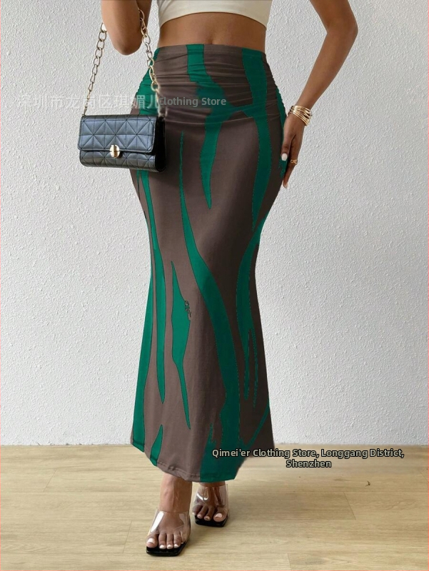 2025 Cezhraničné európske a americké zebrové vzory, štíhle a vysoké, horúce predajné, polopriliehavé, úzke, s vysokým pásom, dlhé šaty s rybím chvostom a ceruzkou