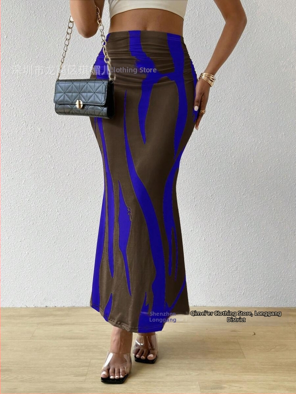 2025 Cezhraničné európske a americké zebrové vzory, štíhle a vysoké, horúce predajné, polopriliehavé, úzke, s vysokým pásom, dlhé šaty s rybím chvostom a ceruzkou