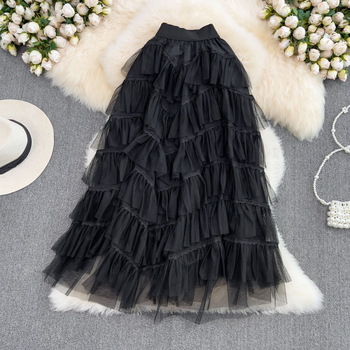 Φούστα τούρτας με φουσκωτά sspliced prints, πολύστρωτη, μακριά, ψηλόμεση, ακανόνιστη φούστα από τούλι σε στυλ Fairy Palace