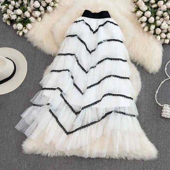 Φούστα τούρτας με φουσκωτά sspliced prints, πολύστρωτη, μακριά, ψηλόμεση, ακανόνιστη φούστα από τούλι σε στυλ Fairy Palace