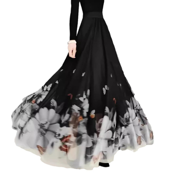 Duga haljina u francuskom stilu, elegantna mrežasta haljina visoke kvalitete s cvjetnim priнтom, velika swing haljina A-kroja, haljina do pola, viseća, uska strukirana haljina od gaze za ples