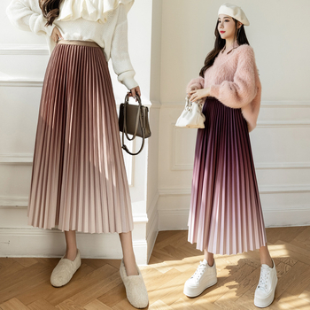 Φθινόπωρο 2022 Νέα Κορεάτικη Φούστα με Ντραπέ Πλισέ και Ντεγκραντέ για Γυναικεία Φούστα