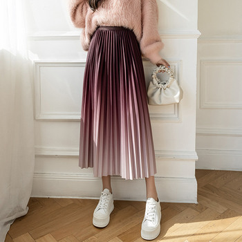 Φθινόπωρο 2022 Νέα Κορεάτικη Φούστα με Ντραπέ Πλισέ και Ντεγκραντέ για Γυναικεία Φούστα