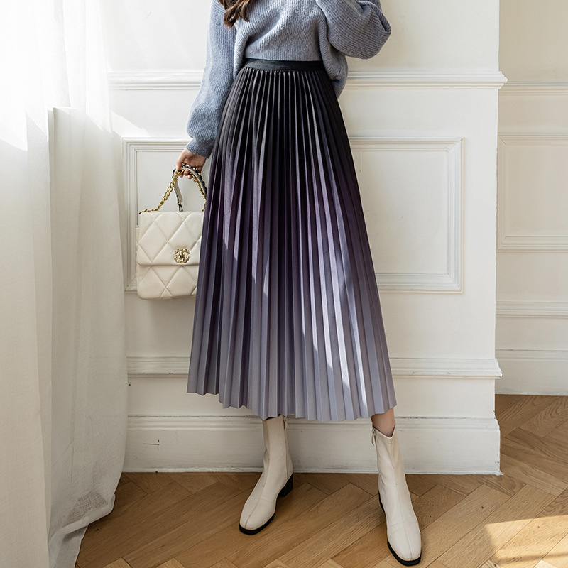 Jesen 2022. Nova korejska elegantna gradijentna plisirana suknja, drapirana, srednje duljine, za žene