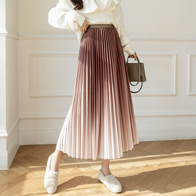 Jesen 2022. Nova korejska elegantna gradijentna plisirana suknja, drapirana, srednje duljine, za žene