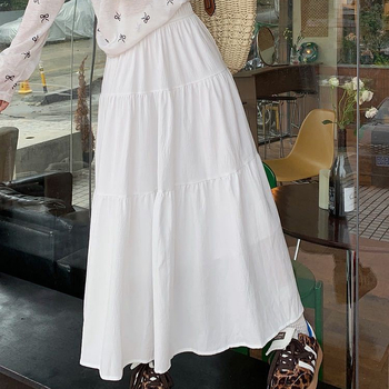Biela torta, veľká sukňa v kórejskom štýle s vysokým pásom, štíhla všestranná sukňa v tvare A, dáždnik, sladká dovolenková plážová dlhá sukňa