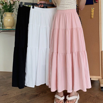 Φούστα White Cake με φαρδιά γραμμή, λεπτή και ψηλή μέση, σε κορεάτικο στιλ, με φαρδιά γραμμή, μακριά φούστα παραλίας με ομπρέλα και γλυκιά καλοκαιρινή πιτζάμα