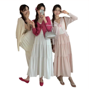 Φούστα White Cake με φαρδιά γραμμή, λεπτή και ψηλή μέση, σε κορεάτικο στιλ, με φαρδιά γραμμή, μακριά φούστα παραλίας με ομπρέλα και γλυκιά καλοκαιρινή πιτζάμα