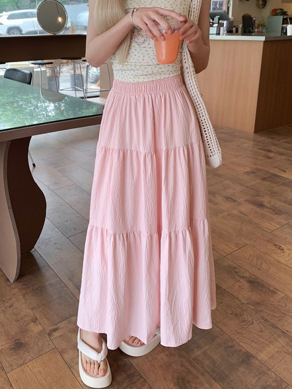 Biela torta, veľká sukňa v kórejskom štýle s vysokým pásom, štíhla všestranná sukňa v tvare A, dáždnik, sladká dovolenková plážová dlhá sukňa