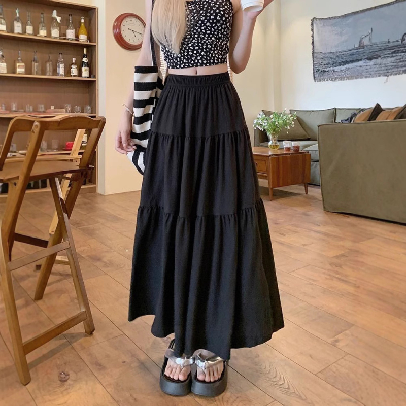 Biela torta, veľká sukňa v kórejskom štýle s vysokým pásom, štíhla všestranná sukňa v tvare A, dáždnik, sladká dovolenková plážová dlhá sukňa