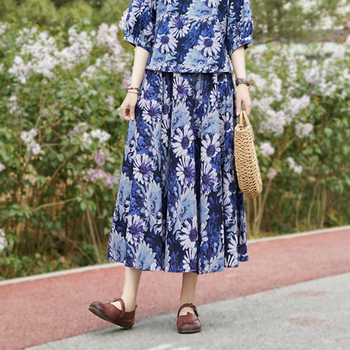 Πρωτότυπη γυναικεία καλοκαιρινή μακριά φούστα από βαμβάκι και λινό, ελαστική μέση, 4 μέτρα μεγάλη φούστα ομπρέλας χονδρικής, μια γενιά μαλλιών