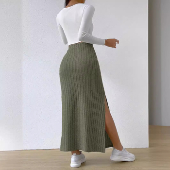 2024 Европа и Съединените щати трансгранична Amazon пролет и лято нова висока талия странична цепка тънка плетена пола дамска пола