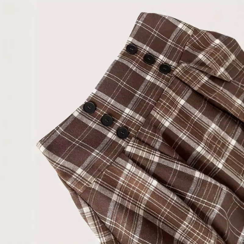 Трансгранична външна търговия Европейски и американски темперамент Преминаващ към работа Карирана пола плюс размер Пролет и есен Chubby M Универсална полиестерно-памучна пола със средна дължина А-силует