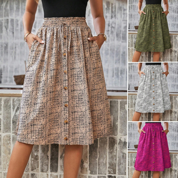 Amazon Európa és az Egyesült Államok határokon átnyúló 2024 külkereskedelmi új női divatos nyomtatott egysoros lezser nyári szoknya