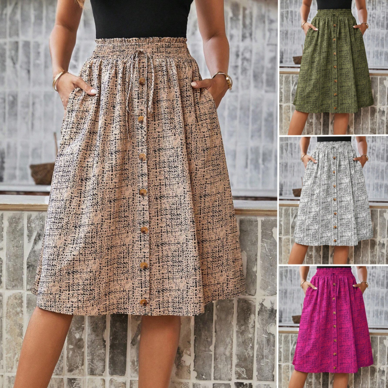 Amazon Európa és az Egyesült Államok határokon átnyúló 2024 külkereskedelmi új női divatos nyomtatott egysoros lezser nyári szoknya