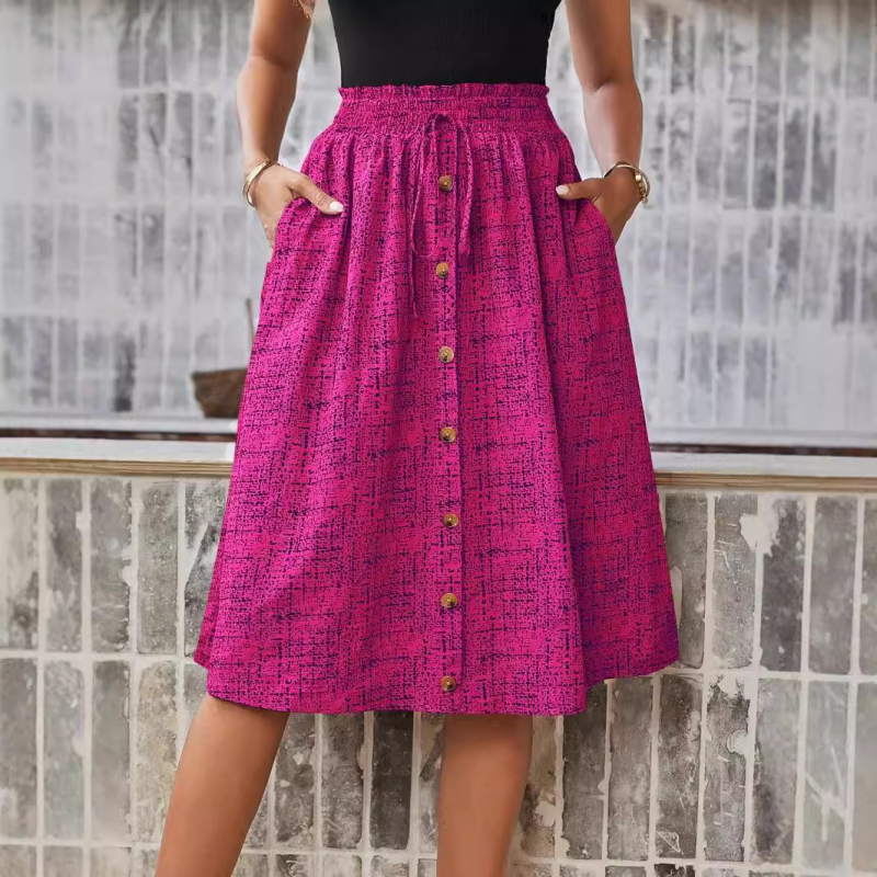 Amazon Európa és az Egyesült Államok határokon átnyúló 2024 külkereskedelmi új női divatos nyomtatott egysoros lezser nyári szoknya