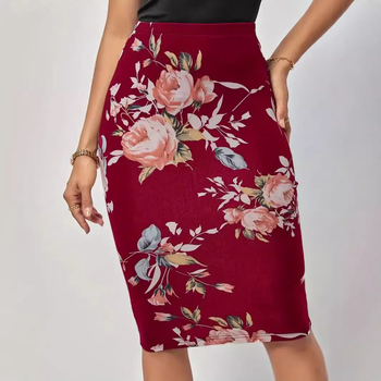 Fustă elegantă cu talie înaltă, cu un singur pas, Amazon TEMU, vară nouă, cu imprimeu floral, lungime până la genunchi, 2024