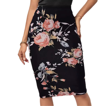 2024 Amazon TEMU Νέα Καλοκαιρινή Φούστα με Φλοράλ Στάμπα μέχρι το γόνατο, Κομψή Ψηλόμεση Φούστα σε Ένα Βήμα