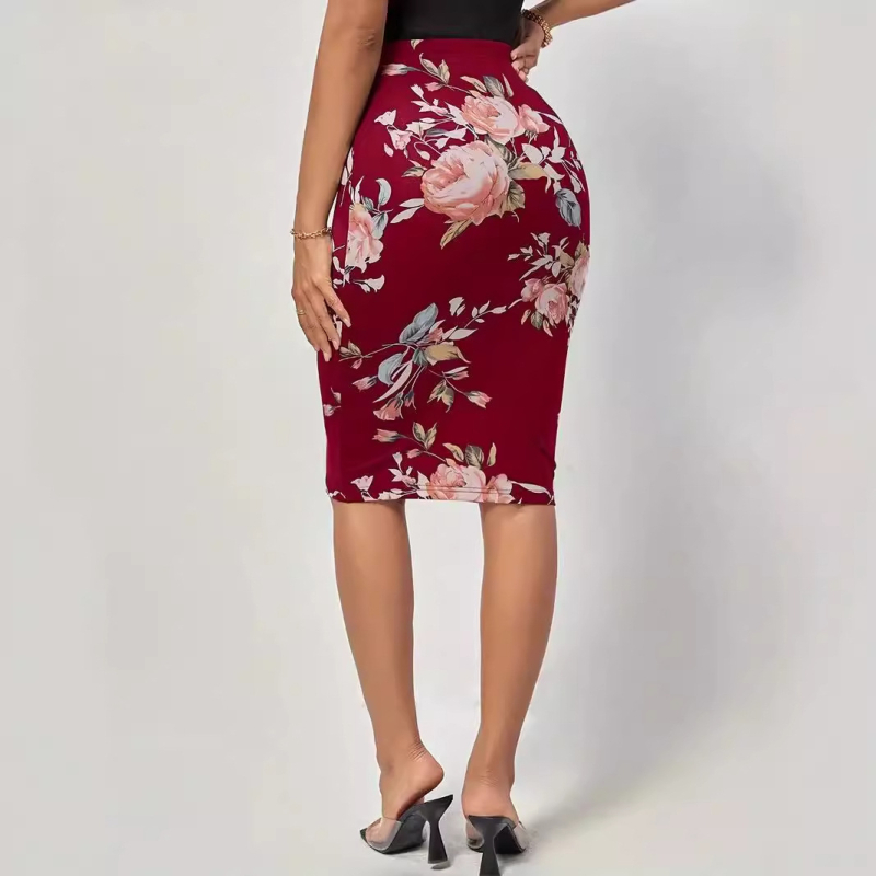 Fustă elegantă cu talie înaltă, cu un singur pas, Amazon TEMU, vară nouă, cu imprimeu floral, lungime până la genunchi, 2024