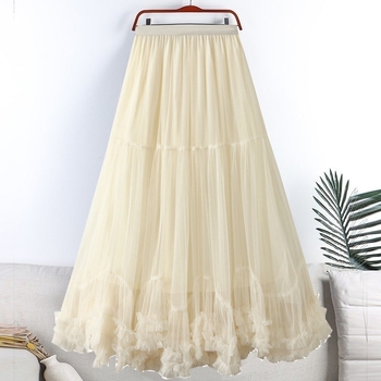 Трансгранична пола с голям размер, мрежеста пола до тялото 2025, нова дълга пола с висока талия, падащи рамене и буфан А-силует