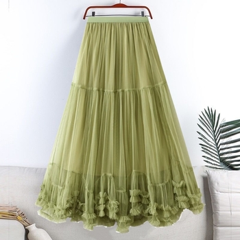 Трансгранична пола с голям размер, мрежеста пола до тялото 2025, нова дълга пола с висока талия, падащи рамене и буфан А-силует