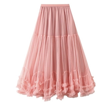 Трансгранична пола с голям размер, мрежеста пола до тялото 2025, нова дълга пола с висока талия, падащи рамене и буфан А-силует