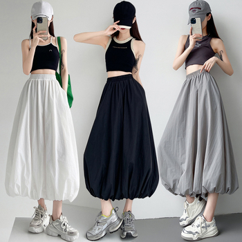 Γυναικεία φούστα Lazy Sports σε πραγματικό χρόνο αμερικανικού στιλ, με χαλαρή γραμμή και λουλούδια, σε γκρι χρώμα, με ελαστική μέση και φουσκωτή φούστα μεσαίου μήκους