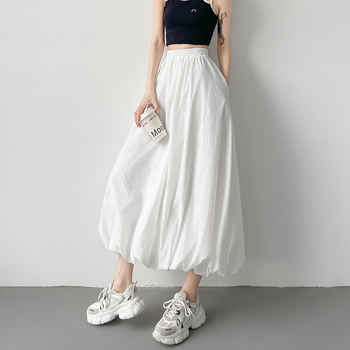 Γυναικεία φούστα Lazy Sports σε πραγματικό χρόνο αμερικανικού στιλ, με χαλαρή γραμμή και λουλούδια, σε γκρι χρώμα, με ελαστική μέση και φουσκωτή φούστα μεσαίου μήκους