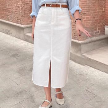 Дънкова пола за жени, есенна пола с висока талия и прегъване на дупето, нова винтидж права тръбна широка пола А-силует със средна дължина