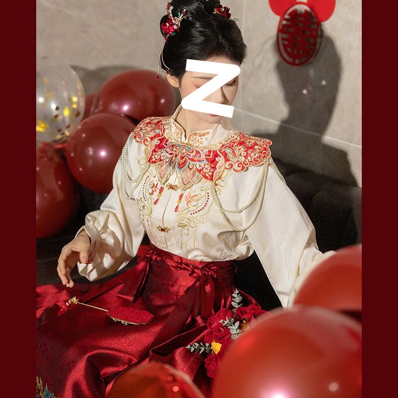 Yan Ran [Cui Luan] Rochie de logodnă nouă, fustă chinezească cu față de cal roșu, costum de zi cu zi, Hanfu, rochie Toast pentru femei