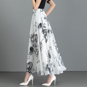Νέα άφιξη το 2024 Καλοκαιρινή ημιφούστα με έθνικ μελάνι και στάμπα Snow Spun, γυναικεία φούστα με ψηλή μέση και μακριά γραμμή Α