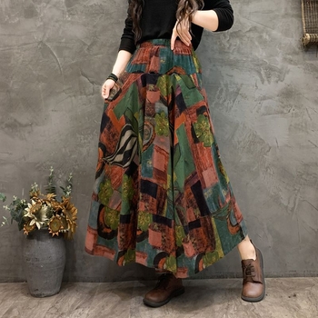 Madingas moteriškas pavasarinis ir rudens naujas medvilninis ir lininis gėlėtas sijonas vasarinis tamprus aukštu juosmeniu retro ilgas šokių didelis sijonas