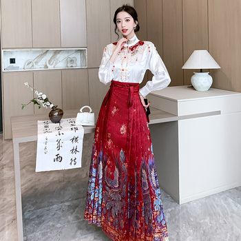 Γυναικεία φούστα Hanfu 2024 Νέα καθημερινή φορετή φούστα κινέζικου στιλ, βελτιωμένη μεγάλη φούστα κούνιας, μόδα