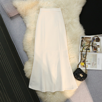 Ρετρό κομψή, κομψή, κοτλέ φούστα ισχίου, γυναικεία, ψηλόμεση, λεπτή, αδυνατιστική, μονόχρωμη φούστα με ουρά ψαριού, μεσαίου μήκους