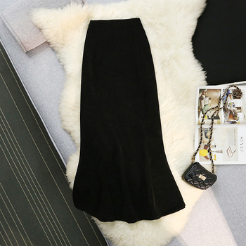 Ρετρό κομψή, κομψή, κοτλέ φούστα ισχίου, γυναικεία, ψηλόμεση, λεπτή, αδυνατιστική, μονόχρωμη φούστα με ουρά ψαριού, μεσαίου μήκους