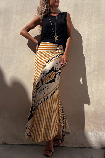 2023 Европа и Съединените щати, горещо продавани, удобна ежедневна пола с А-принт + комплект без ръкави с пискюли отстрани