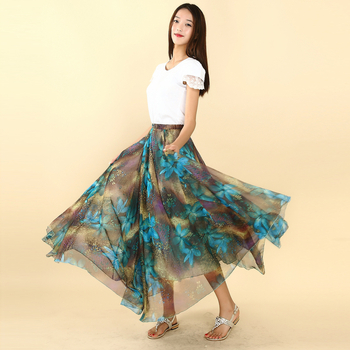 Νέα γυναικεία πολύχρωμη φούστα από σιφόν, μποέμ φούστα μεγάλης διαβάθμισης, χονδρική γυναικεία μακριά φούστα