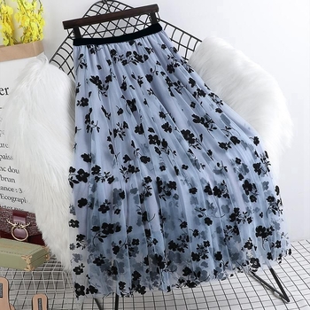 Γυναικεία φούστα με φαρδιά mesh, καλοκαιρινή, μεσαίου μήκους, αδυνατιστική, ντραπέ φούστα από γάζα, πλισέ φούστα, για μεγάλα μεγέθη, καλοκαίρι 2024