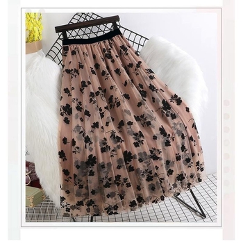 Γυναικεία φούστα με φαρδιά mesh, καλοκαιρινή, μεσαίου μήκους, αδυνατιστική, ντραπέ φούστα από γάζα, πλισέ φούστα, για μεγάλα μεγέθη, καλοκαίρι 2024