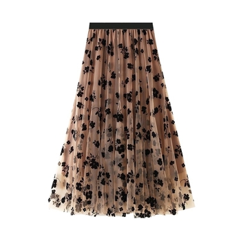 Γυναικεία φούστα με φαρδιά mesh, καλοκαιρινή, μεσαίου μήκους, αδυνατιστική, ντραπέ φούστα από γάζα, πλισέ φούστα, για μεγάλα μεγέθη, καλοκαίρι 2024