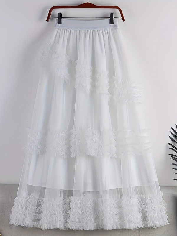 Sukňa Fungus Cake zo sieťoviny, stredne dlhá, s veľkým lemom, áčková sukňa, plus veľkosť, polovičná sukňa pre ženy