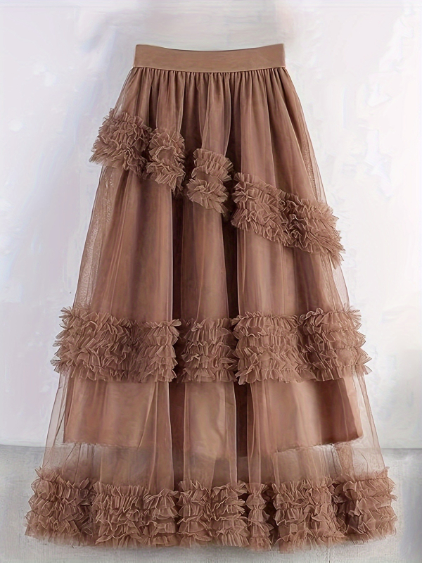 Sukňa Fungus Cake zo sieťoviny, stredne dlhá, s veľkým lemom, áčková sukňa, plus veľkosť, polovičná sukňa pre ženy