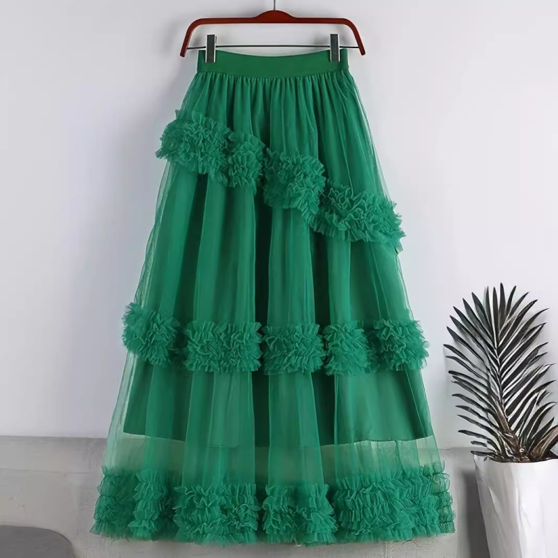 Sukňa Fungus Cake zo sieťoviny, stredne dlhá, s veľkým lemom, áčková sukňa, plus veľkosť, polovičná sukňa pre ženy