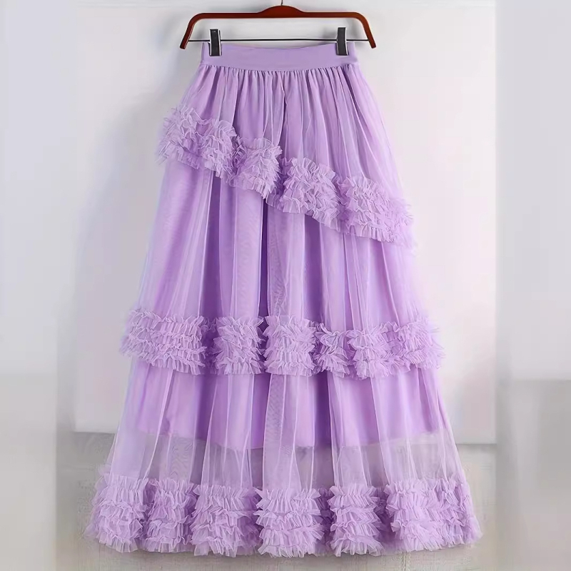 Sukňa Fungus Cake zo sieťoviny, stredne dlhá, s veľkým lemom, áčková sukňa, plus veľkosť, polovičná sukňa pre ženy