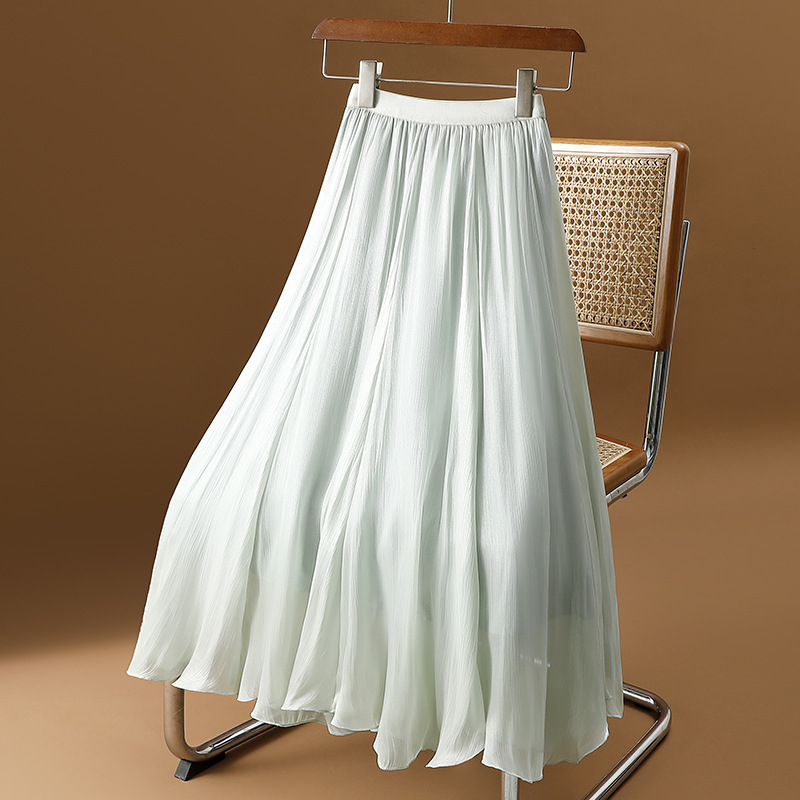 Fustă de tifon neregulată, fluidă, pentru femei, vara 2024, fustă nouă de lungime medie, cu linie A, model Fairy