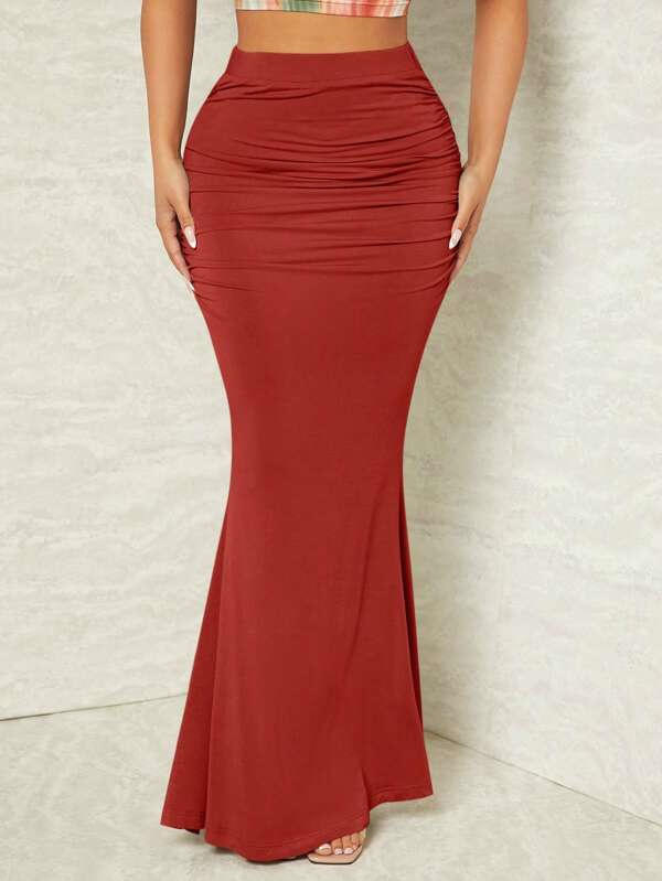 Europska i američka prekogranična ženska odjeća Amazon TMEU jesenska i zimska neovisna stanica visokog struka tanka elastična plisirana suknja s ribljim repom